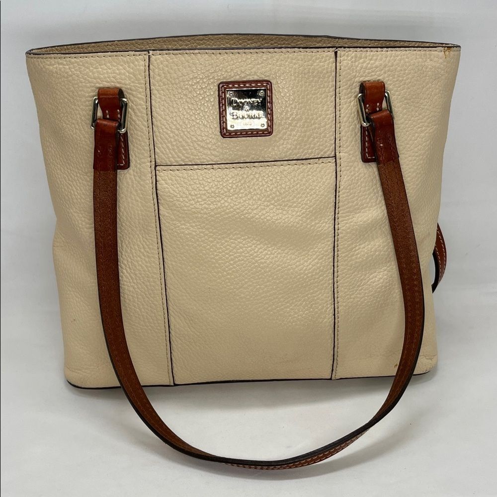 Dooney & Bourke Pebble Grain Small Lexington Shopper Cream and Brown Purse